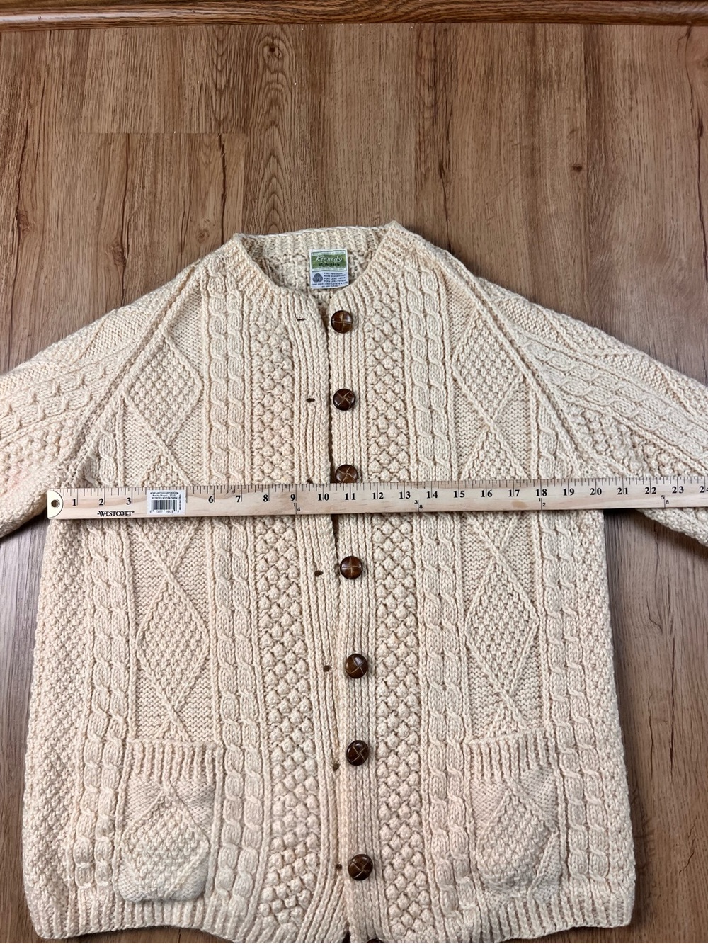 Kennedy of Ardara Irish Aran Cardigan 100% Pure Wool Cable Knit Cream Sweater - Picture 11 of 11